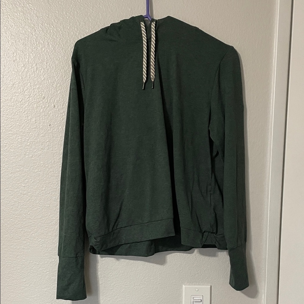 Dark Green Hoodie with Striped Drawstrings